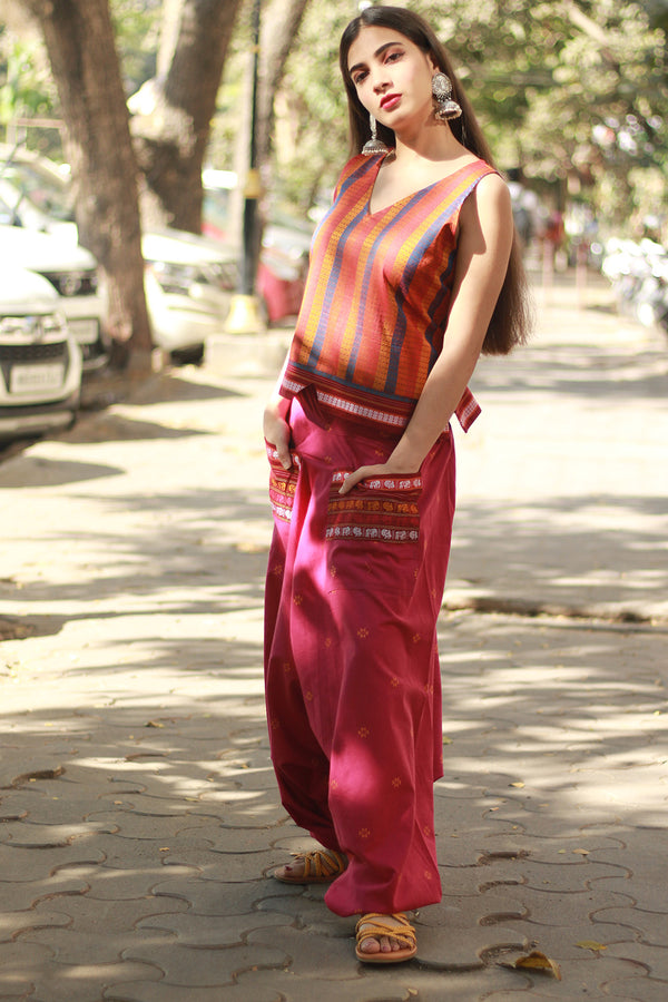 Wayfarer | Drop Crotch Pants | Magenta Cotton