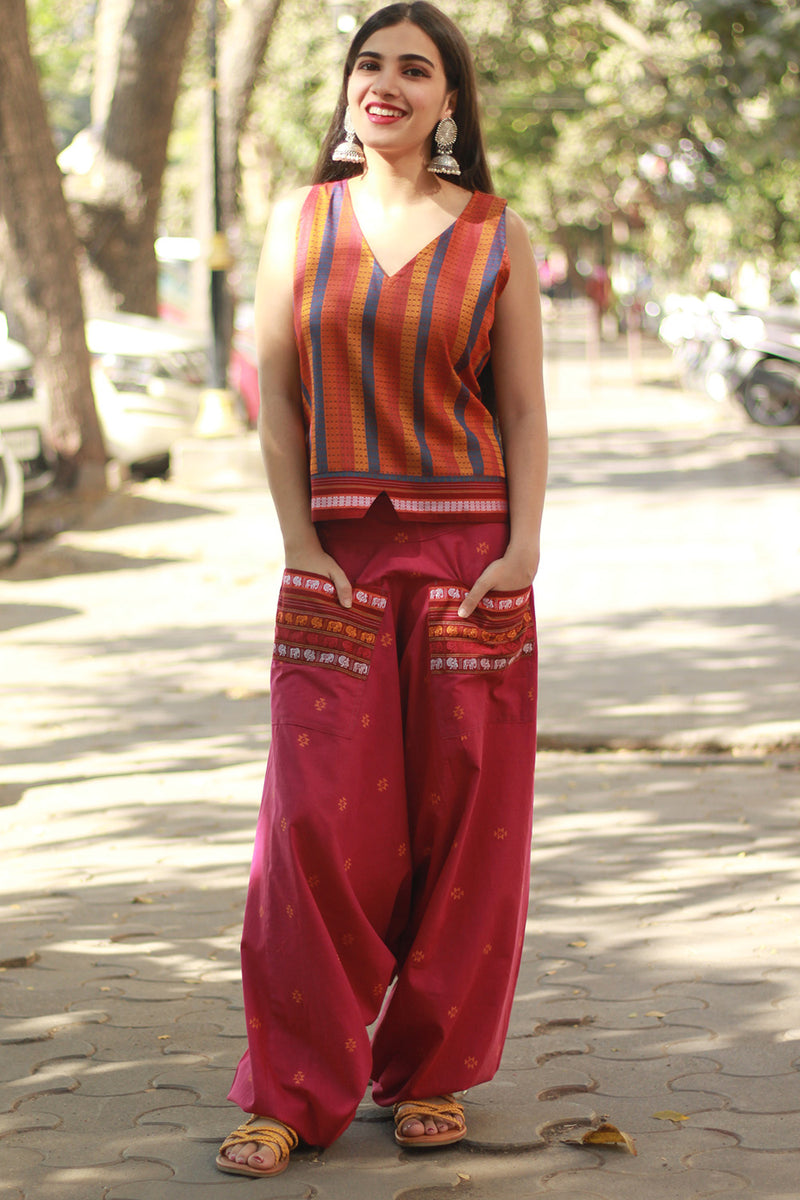 Wayfarer | Drop Crotch Pants | Magenta Cotton