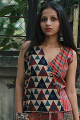 Bhoomi | Sleeveless Crossover Top | Brown Trikon Ajrakh with Stripes