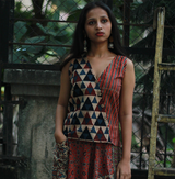 Bhoomi | Sleeveless Crossover Top | Brown Trikon Ajrakh with Stripes