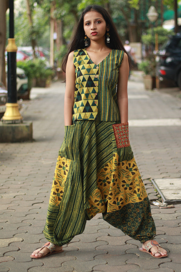 Front Buttoned Vest | Mustard Yellow Stripes & Trikon
