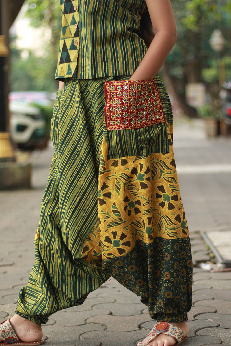 Wayfarer | Drop Crotch Pants | Green Ajrakh Medley