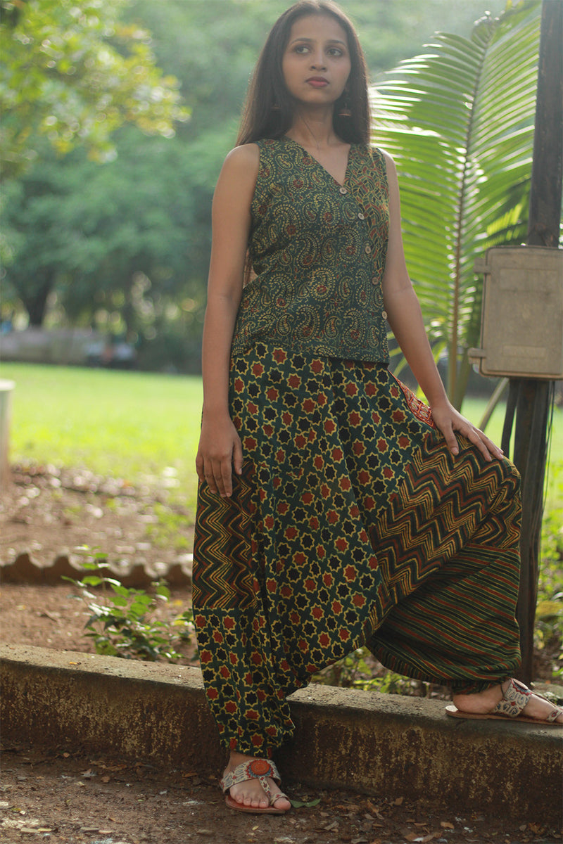 Wayfarer | Drop Crotch Pants | Green Ajrakh Medley