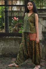 Wayfarer | Drop Crotch Pants | Green Ajrakh Medley