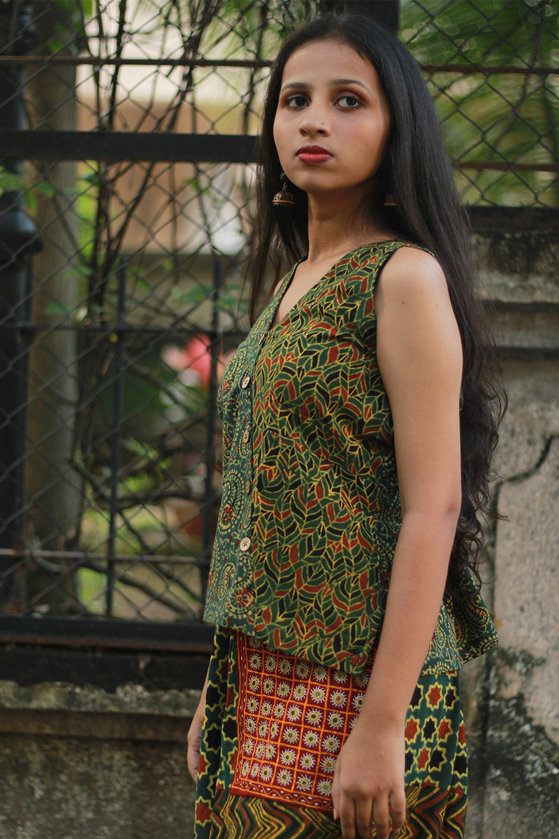 Wayfarer | Drop Crotch Pants | Green Ajrakh Medley