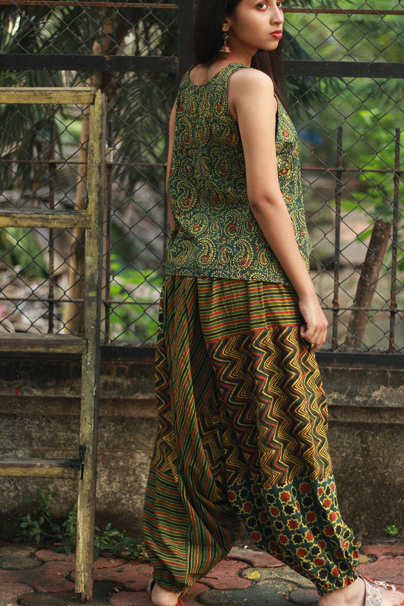 Wayfarer | Drop Crotch Pants | Green Ajrakh Medley