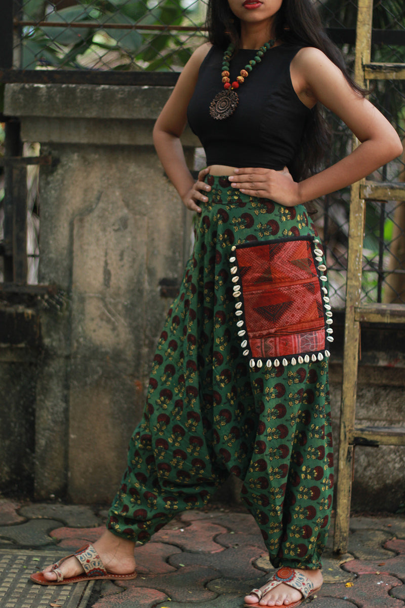 Wayfarer | Drop Crotch Pants | Fern Green Bagru