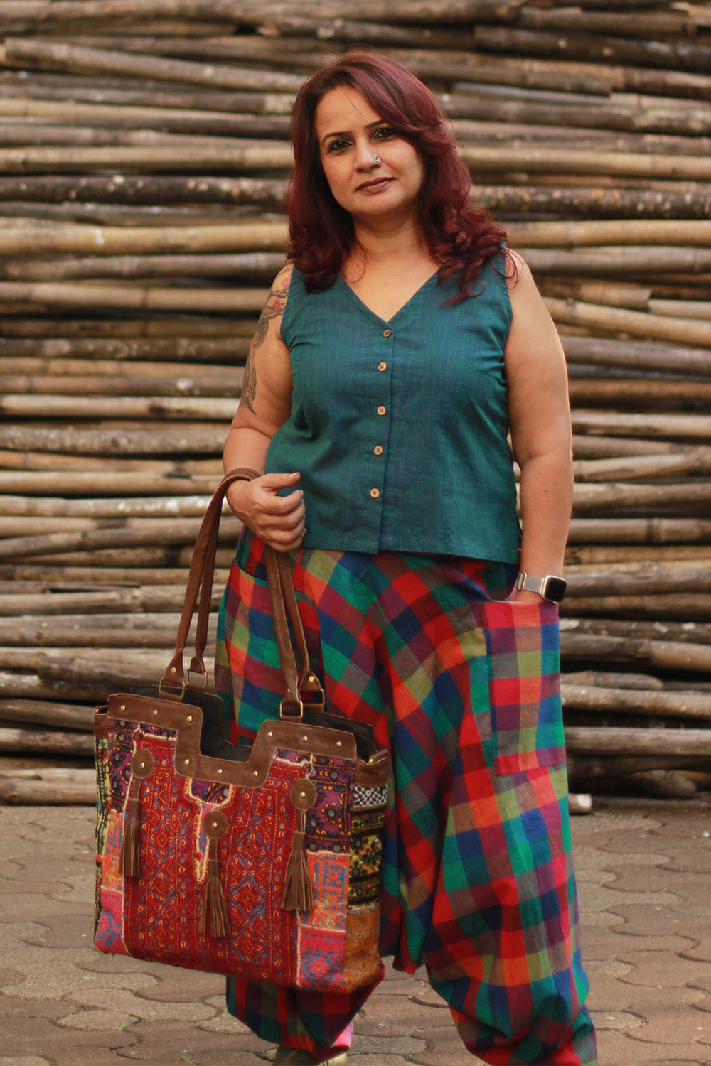Wayfarer | Drop Crotch Unisex Pants | Blue Madras Checks