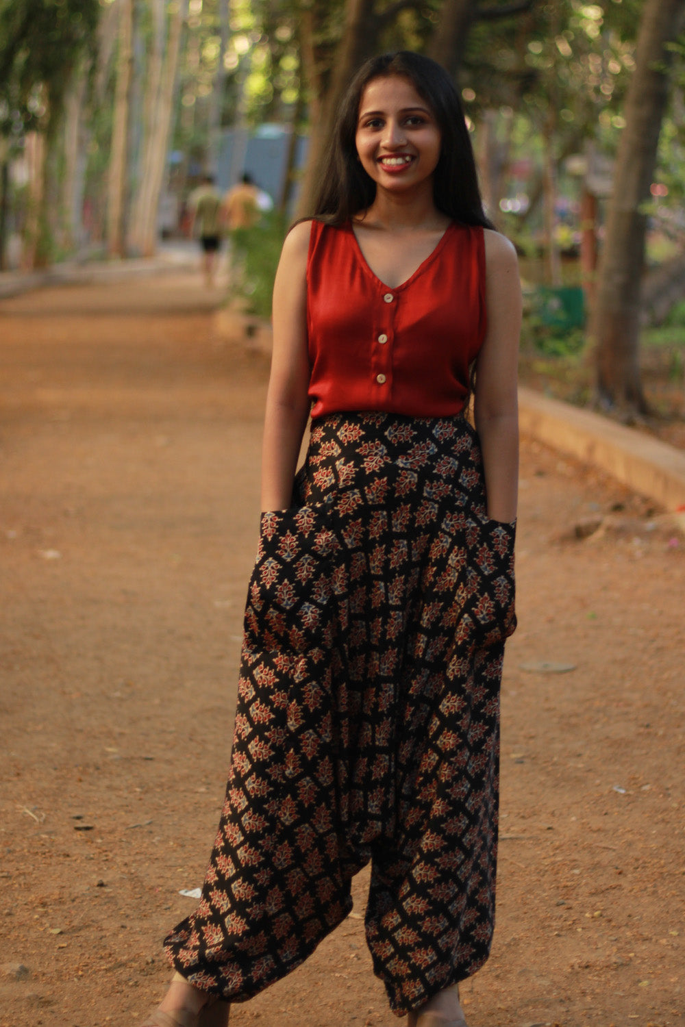 Wayfarer | Drop Crotch Pants | Modal Silk | Noir Ajrakh