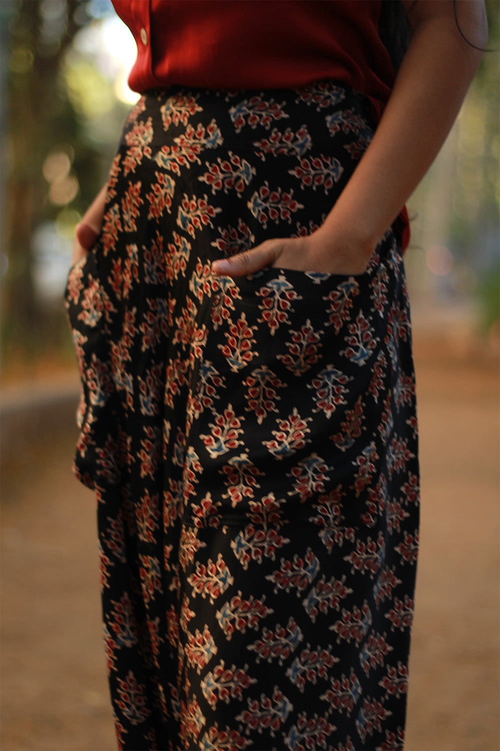 Wayfarer | Drop Crotch Pants | Modal Silk | Noir Ajrakh