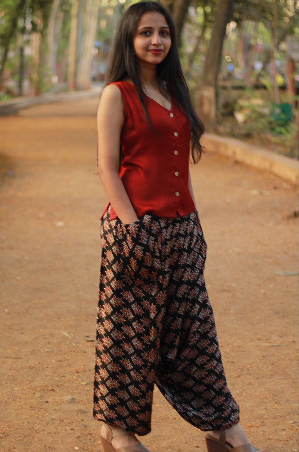 Wayfarer | Drop Crotch Pants | Modal Silk | Noir Ajrakh