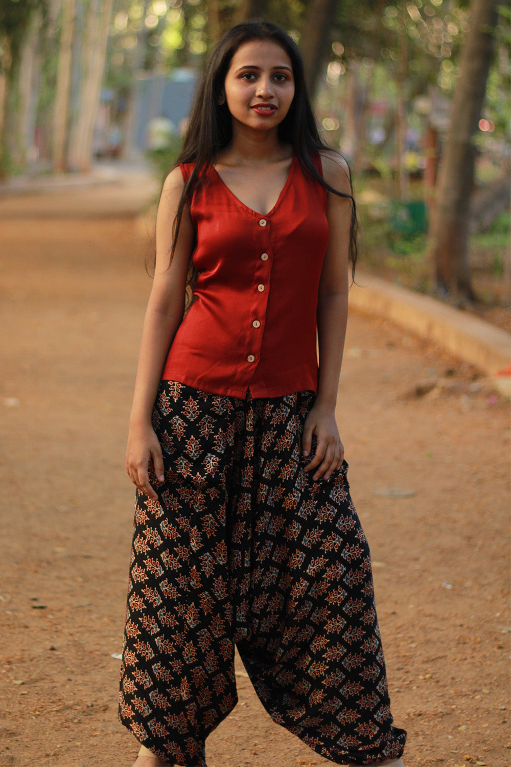 Wayfarer | Drop Crotch Pants | Modal Silk | Noir Ajrakh