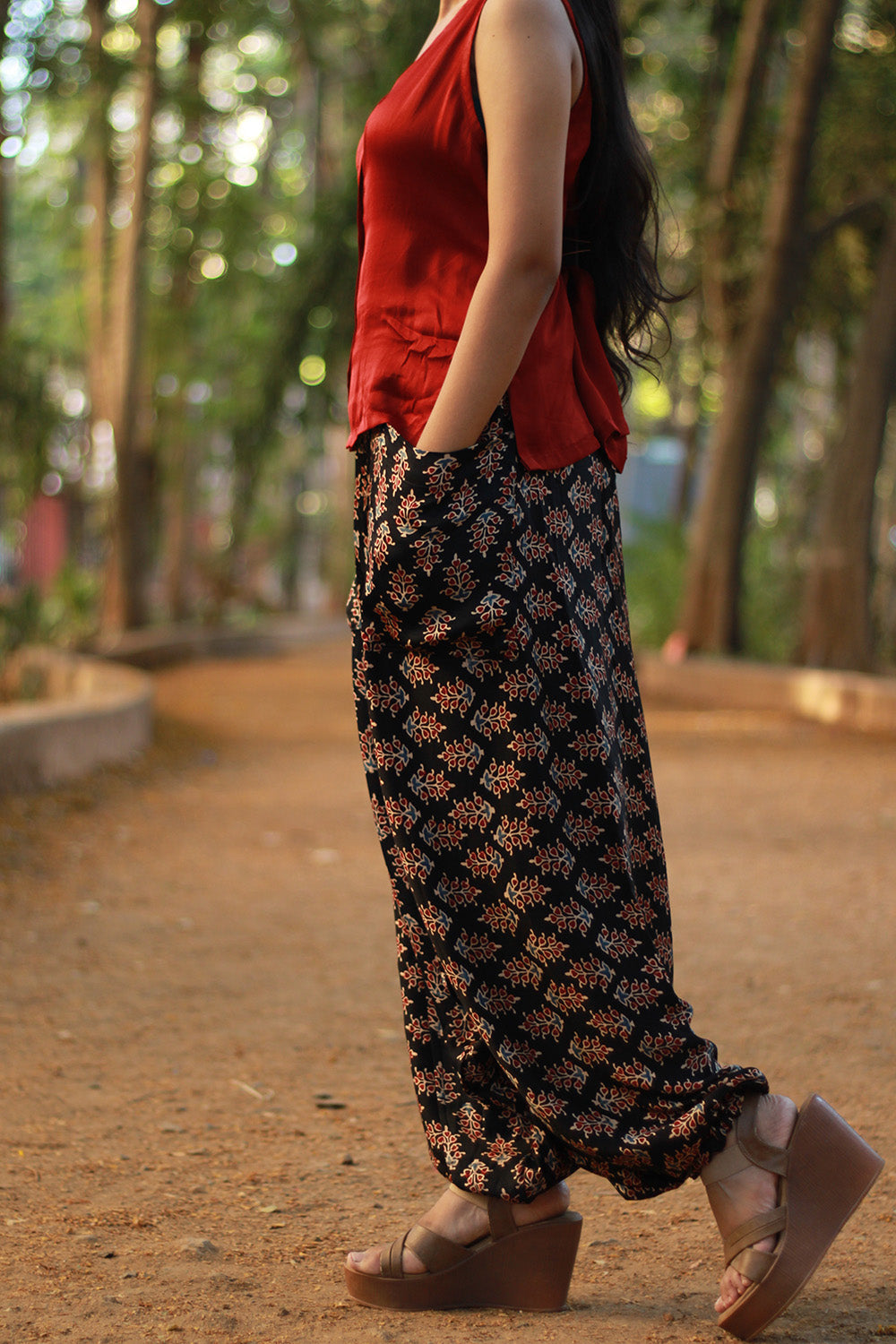 Wayfarer | Drop Crotch Pants | Modal Silk | Noir Ajrakh