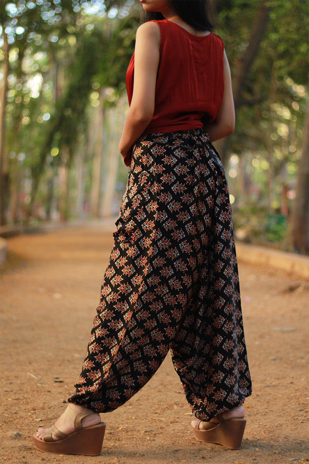Wayfarer | Drop Crotch Pants | Modal Silk | Noir Ajrakh