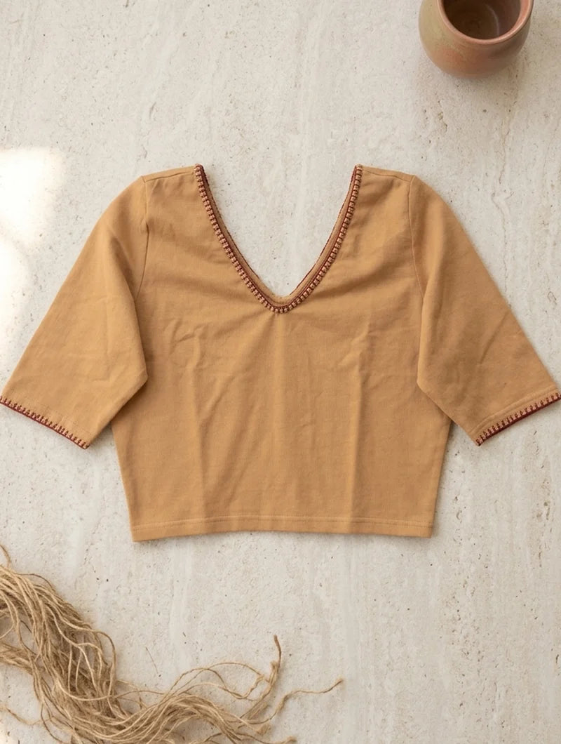 Kirgiti | Stretchable Blouse / Crop Top | Beige with Embroidered Beads