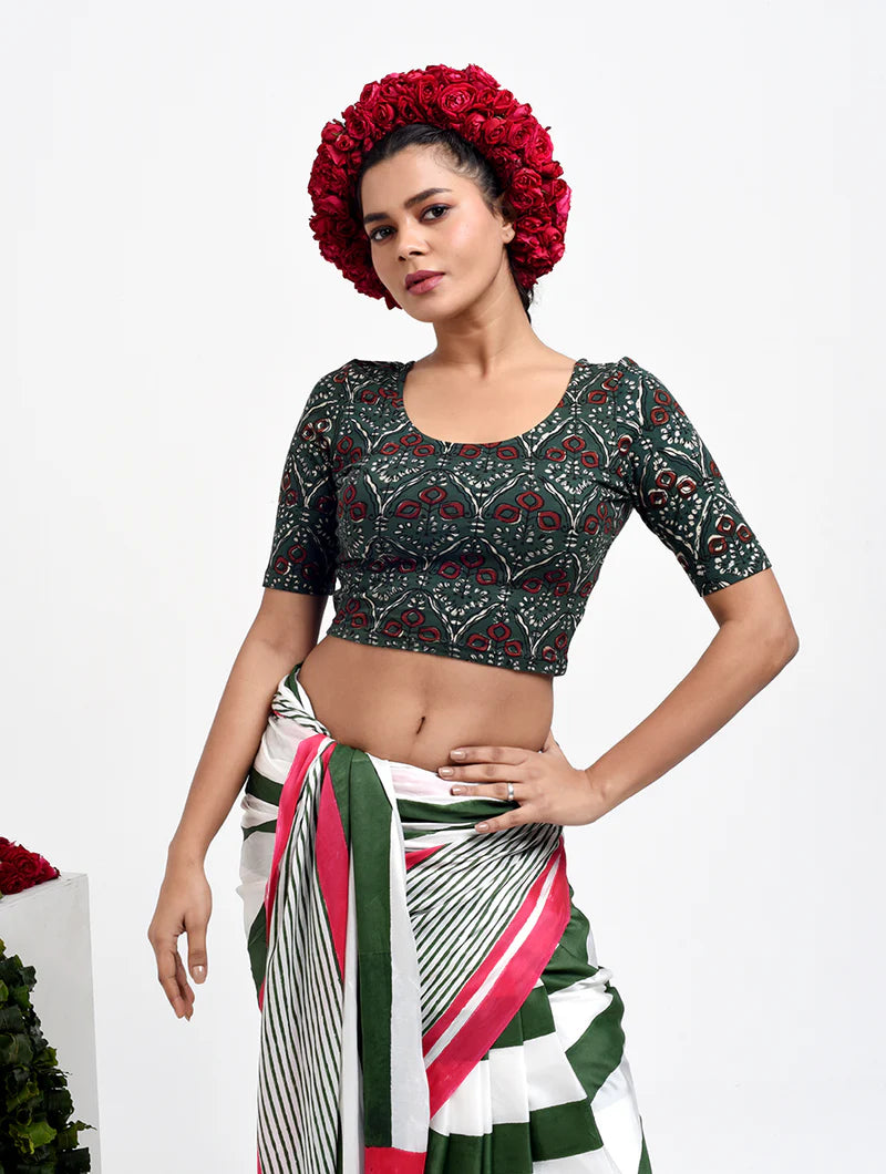 Kirgiti | Stretchable Blouse / Crop Top | Green Dabu