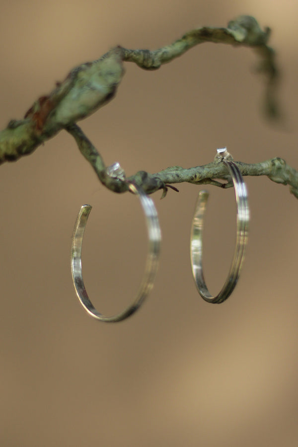 Small Hoops with lines | Pure Silver Earring