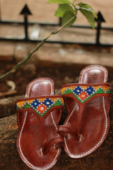 Leather Chappal | Mirrorwork | Brown | Size 42
