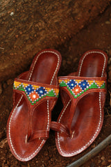 Leather Chappal | Mirrorwork | Brown | Size 42