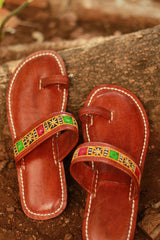 Leather Chappal | Mirrorwork | Brown | Size 42