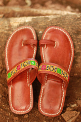 Leather Chappal | Mirrorwork | Brown | Size 42