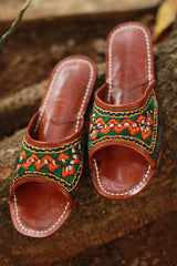 Leather Chappal | Embroidered | Brown | Size 42