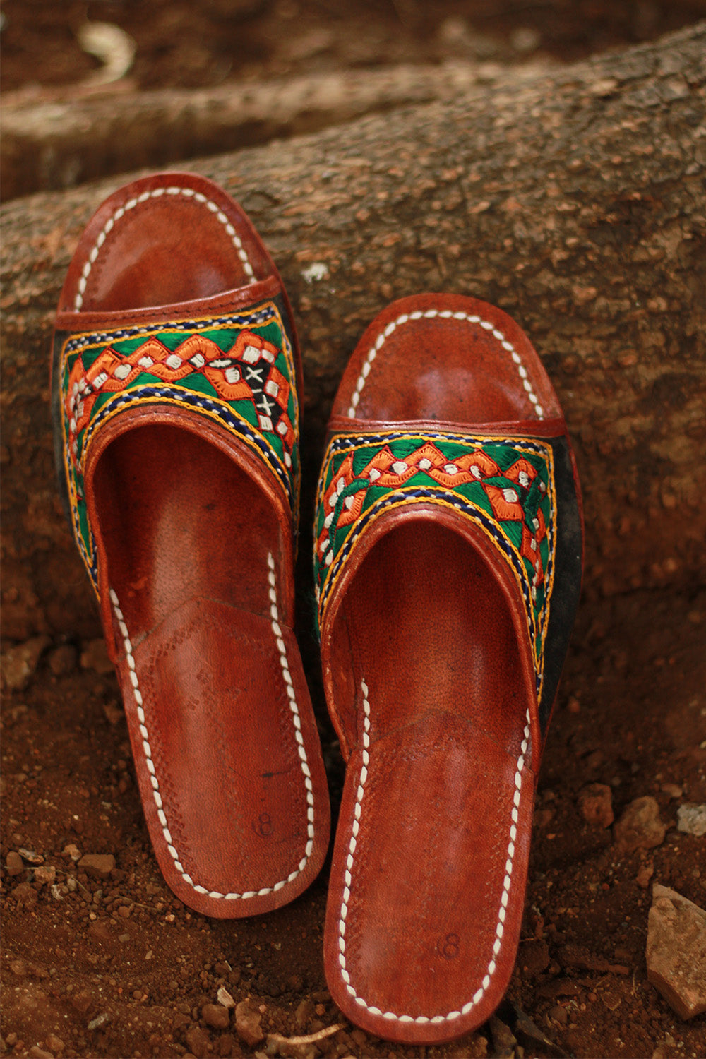 Leather Chappal | Embroidered | Brown | Size 42