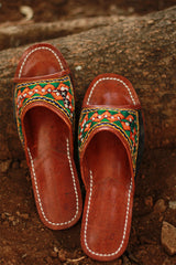 Leather Chappal | Embroidered | Brown | Size 42