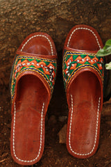 Leather Chappal | Embroidered | Brown | Size 42