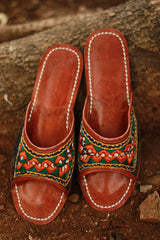 Leather Chappal | Embroidered | Brown | Size 42