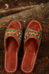 Leather Chappal | Embroidered | Brown | Size 42
