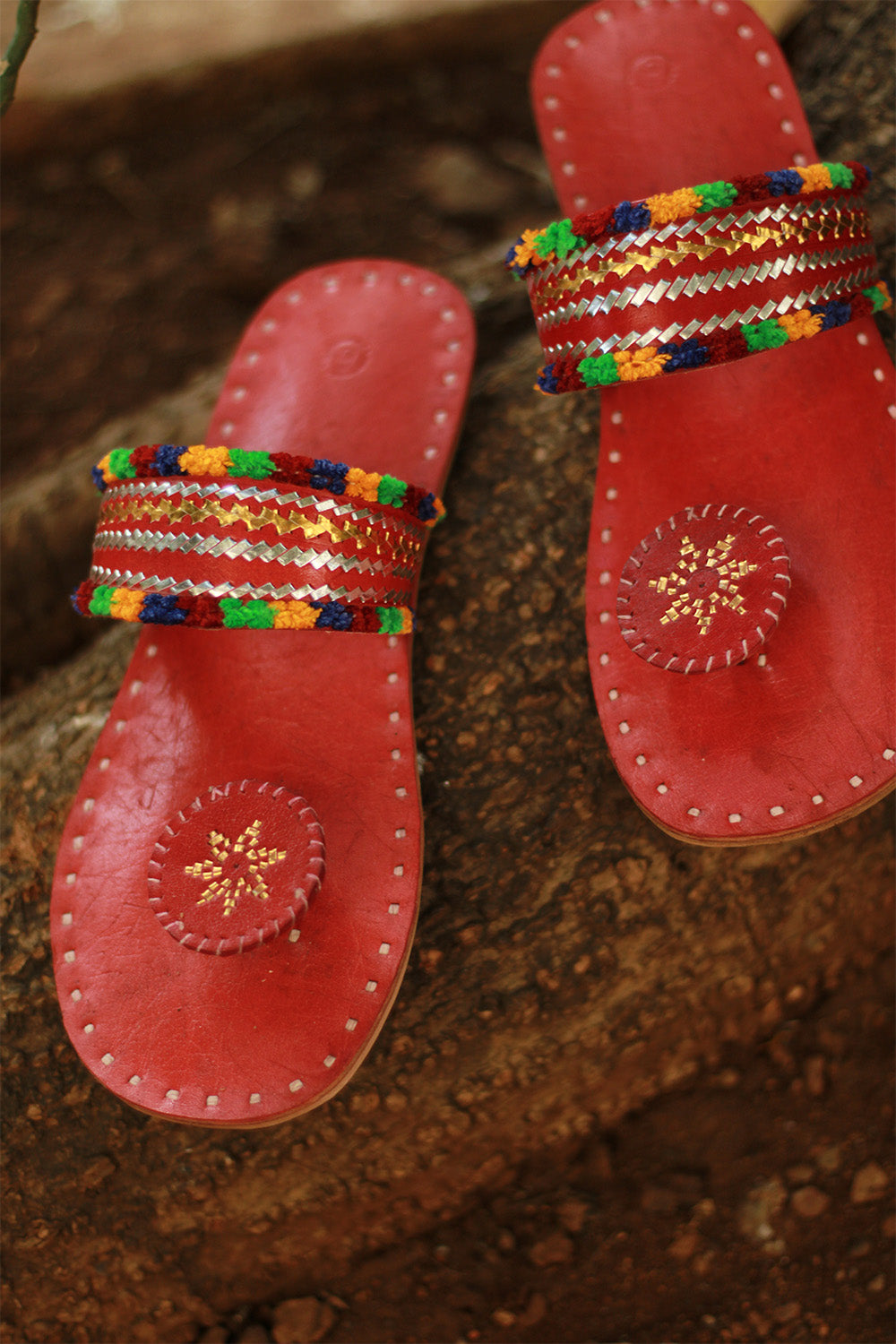 Leather Chappal | Embroidered | Rust | Size 39
