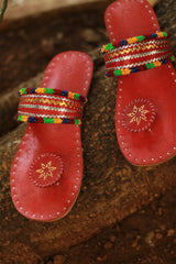 Leather Chappal | Embroidered | Rust | Size 39