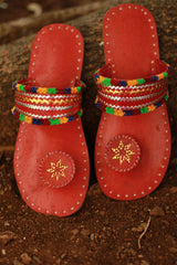 Leather Chappal | Embroidered | Rust | Size 39