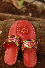 Leather Chappal | Embroidered | Rust | Size 39