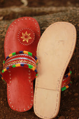 Leather Chappal | Embroidered | Rust | Size 39