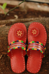 Leather Chappal | Embroidered | Rust | Size 39