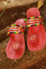 Leather Chappal | Embroidered | Rust | Size 39