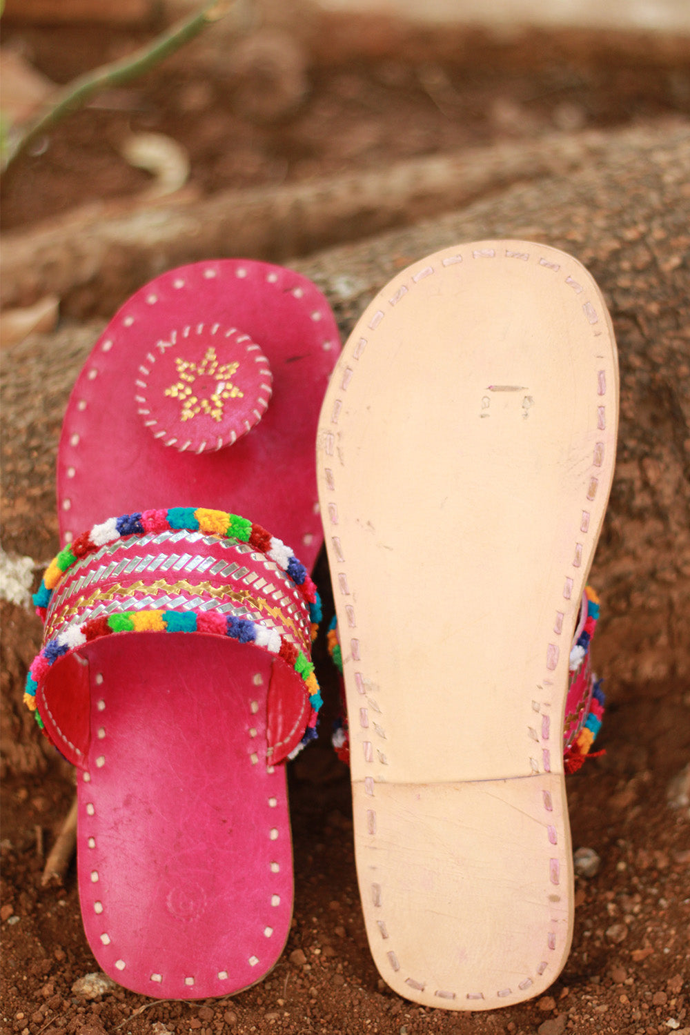 Leather Chappal | Embroidered | Pink | Size 39