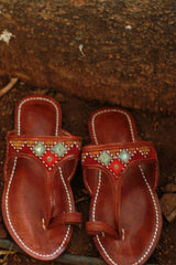 Leather Chappal | Mirrorwork | Brown | Size 45