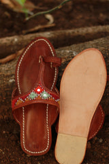 Leather Chappal | Mirrorwork | Brown | Size 45