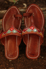 Leather Chappal | Mirrorwork | Brown | Size 45