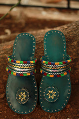 Leather Chappal | Embroidered | Green | Size 39