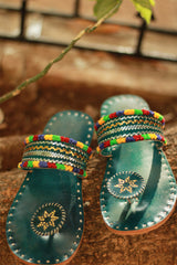 Leather Chappal | Embroidered | Green | Size 39
