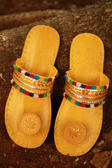 Leather Chappal | Embroidered | Mustard | Size 39