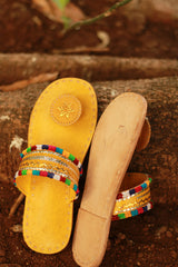 Leather Chappal | Embroidered | Mustard | Size 39