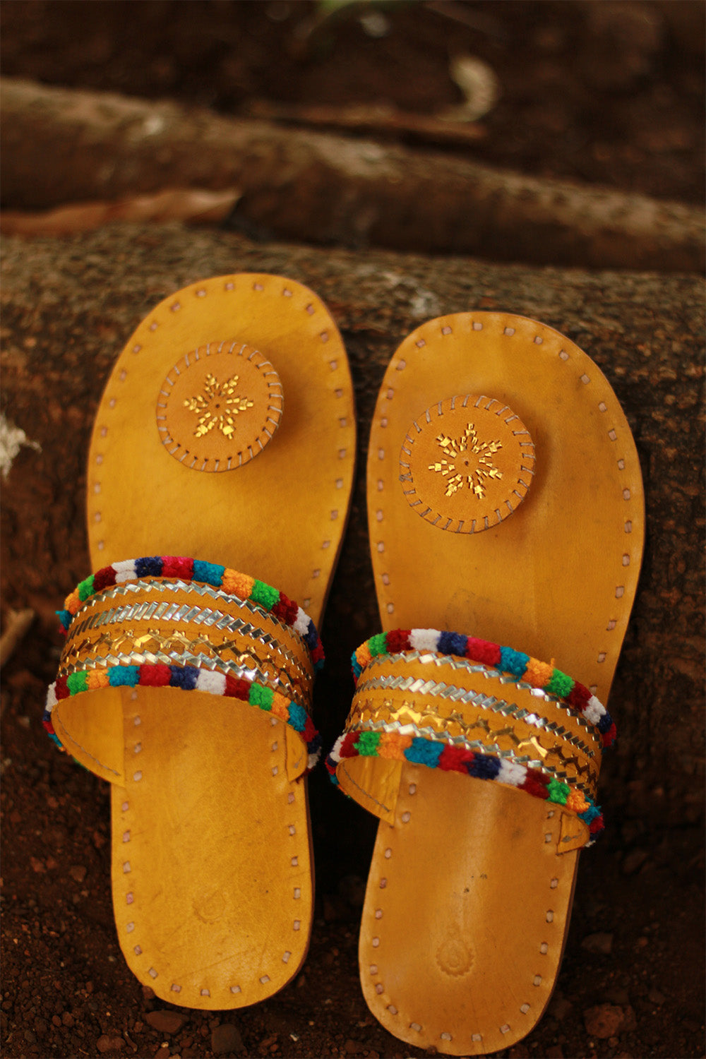 Leather Chappal | Embroidered | Mustard | Size 39