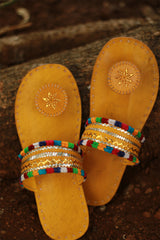 Leather Chappal | Embroidered | Mustard | Size 39
