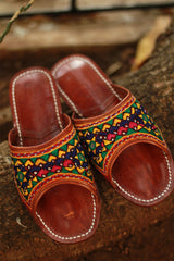 Leather Chappal | Embroidered | Brown | Size 43