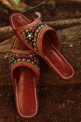 Leather Chappal | Embroidered | Brown | Size 43